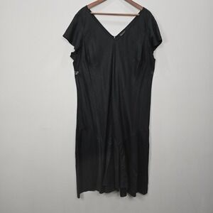 Lane Bryant Black Linen Blend Midi Dress Flounce Hem V Neck Plus Size 14/16